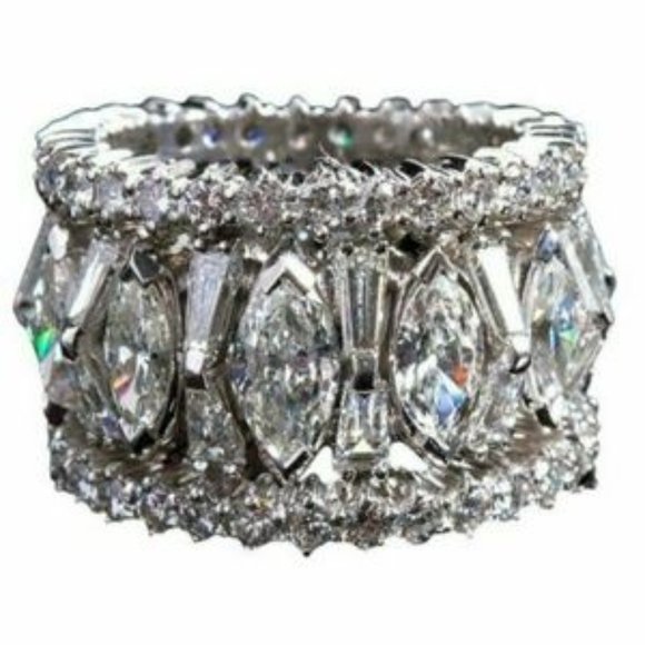 White Sapphire Gemstones in Silver Overlay Band - Picture 3 of 4